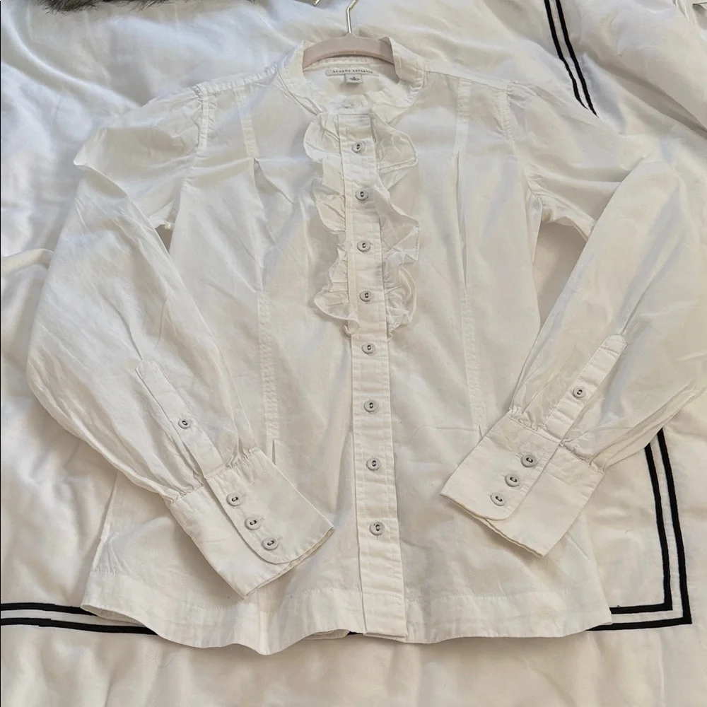 Banana Republic White Ruffled Button-Down Shirt - Picture 5 of 7